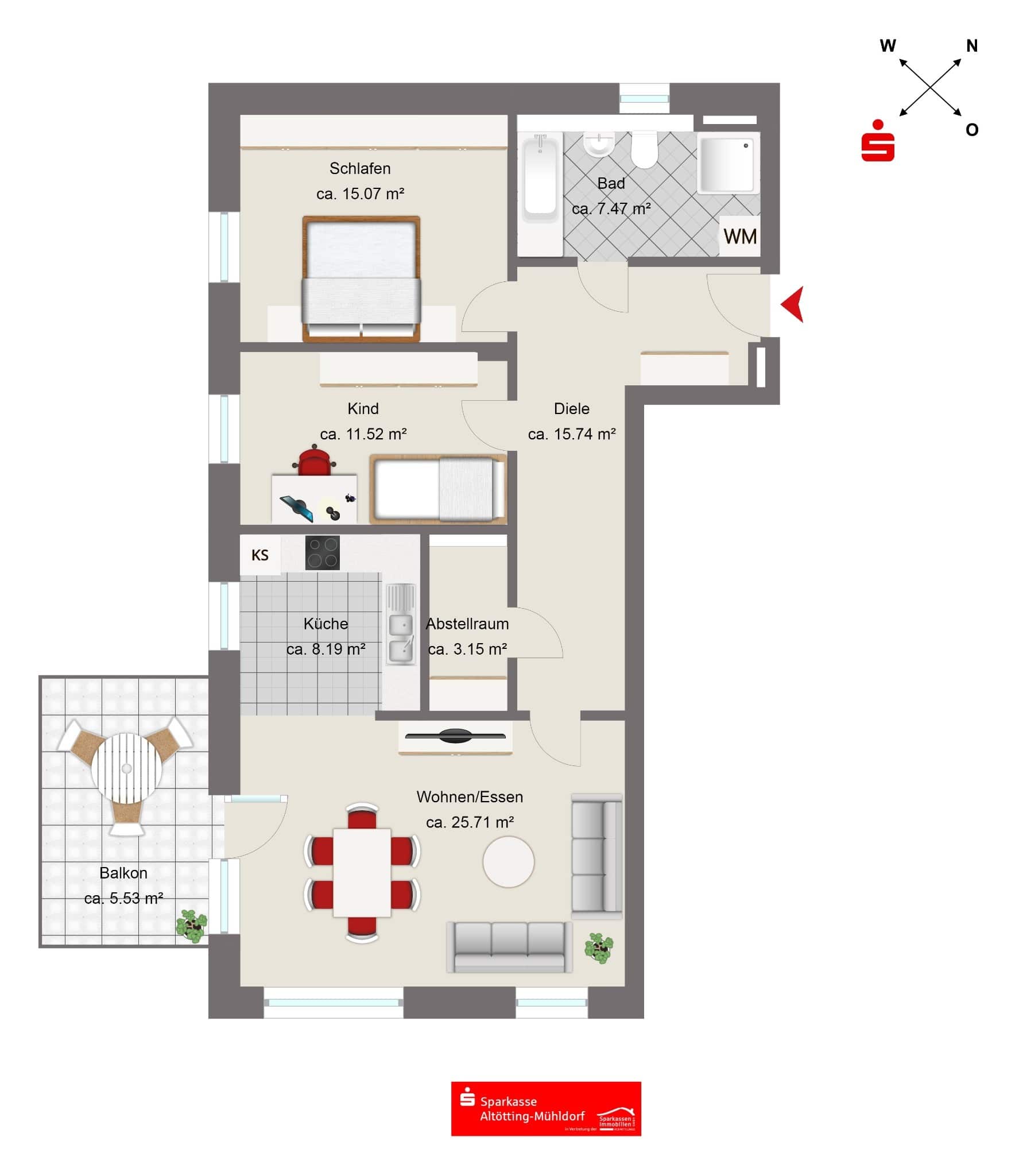 Wohnung zum Kauf provisionsfrei 469.000 € 3 Zimmer 92,2 m²<br/>Wohnfläche 1.<br/>Geschoss Burghausen Burghausen 84489