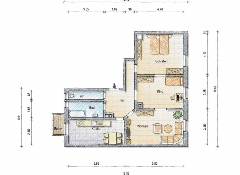 Wohnung zum Kauf 320.000 € 3 Zimmer 88,6 m² 4 Geschosse Kriegsstraße 185 Südweststadt Karlsruhe 76135