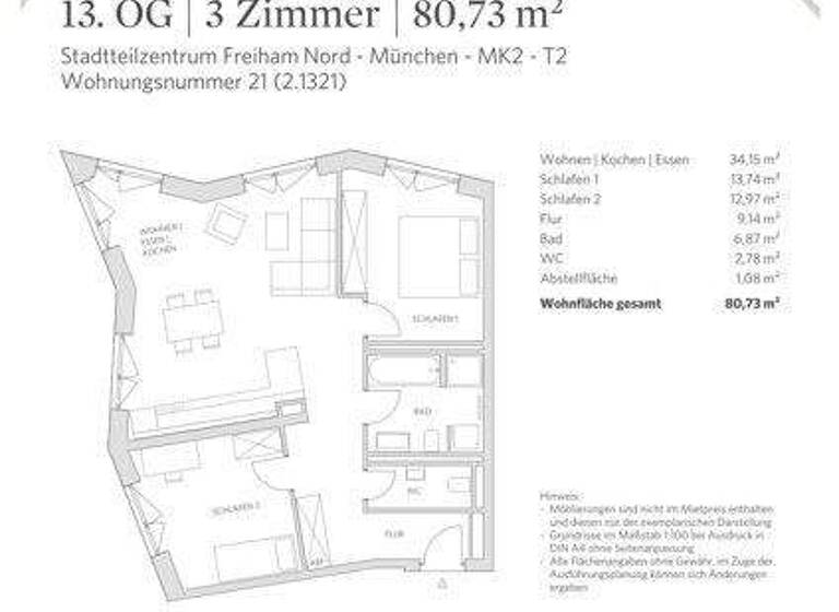 Wohnung zur Miete 1.965 € 3 Zimmer 80,7 m² 13. Geschoss Mahatma-Gandhi-Pl. 4 Aubing-Lochhausen-Langwied München 81248