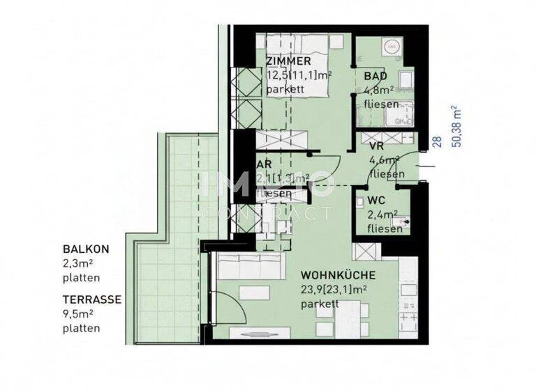 Wohnung zum Kauf - Erstbezug 368.500 € 2 Zimmer 50,3 m² 2. Geschoss frei ab 30.06.2027 Wien 1100