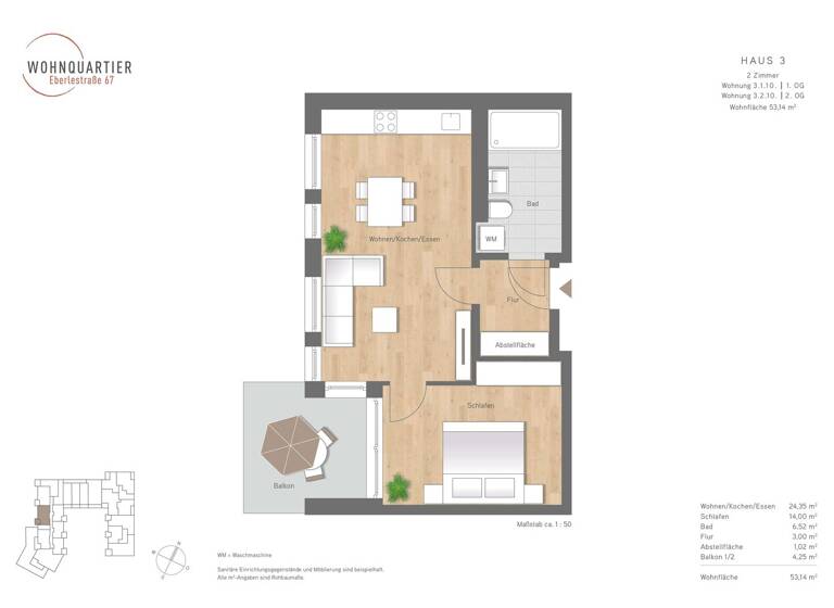 Wohnung zum Kauf provisionsfrei 449.000 € 2 Zimmer 54 m² 2. Geschoss Pfersee Augsburg 86157