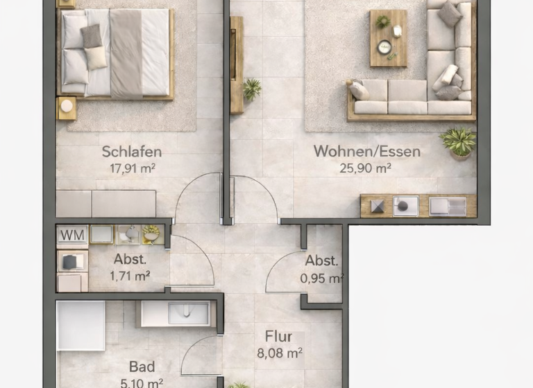Wohnung zur Miete - Erstbezug 1.682 € 2 Zimmer 68,5 m² 1. Geschoss frei ab sofort Wandsbek Hamburg 22041