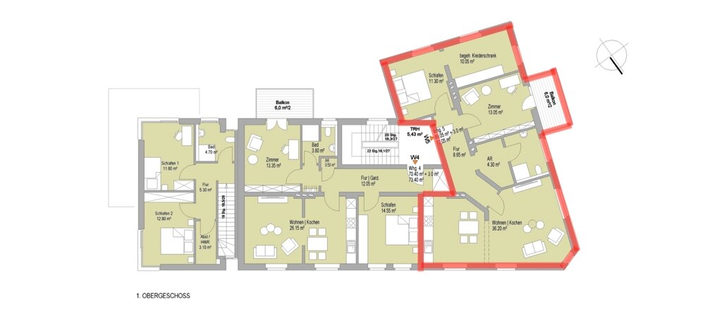 Wohnung zur Miete 1.380 € 4 Zimmer 92,1 m²<br/>Wohnfläche 1.<br/>Geschoss Königsbrügge Bielefeld / Innenstadt - Ost 33604