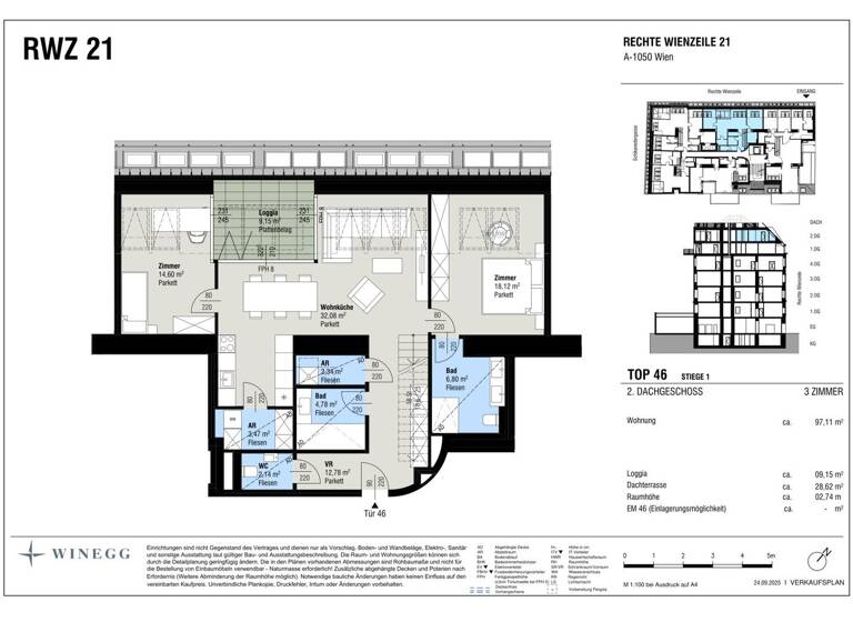 Wohnung zum Kauf - Erstbezug 1.690.000 € 3 Zimmer 97,1 m² 5. Geschoss Rechte Wienzeile 21 Wien 1040