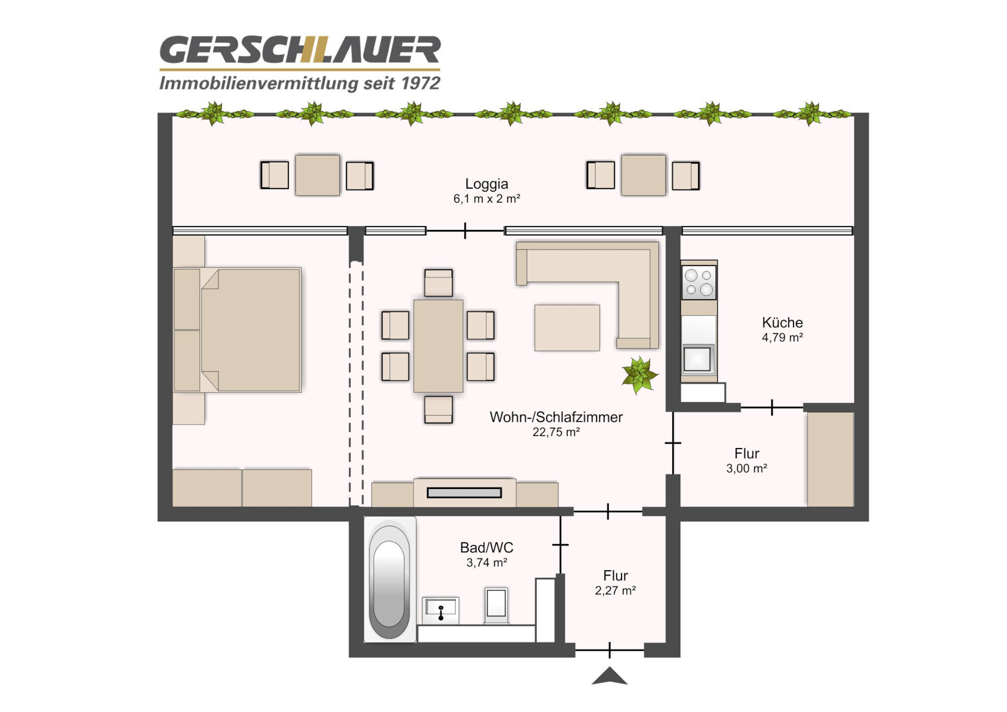 Wohnung zur Miete 1.140 € 1,5 Zimmer 42,7 m²<br/>Wohnfläche 2.<br/>Geschoss Johanneskirchen München 81927