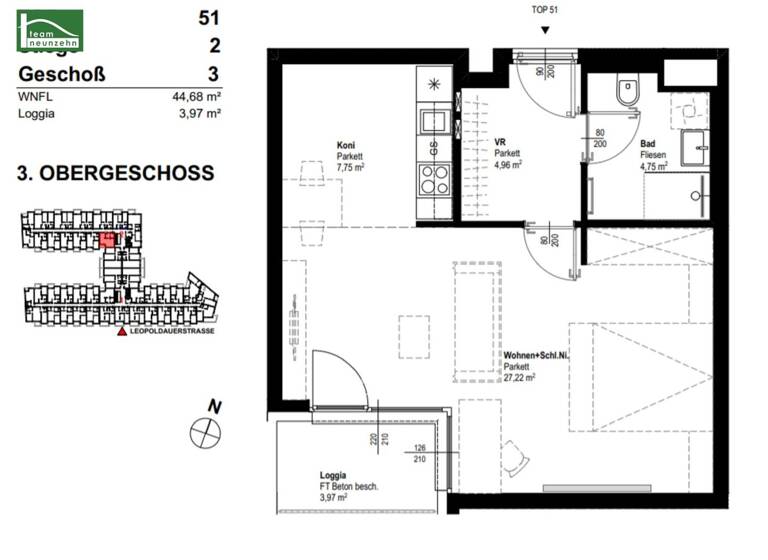 Studio zur Miete 603 € 1 Zimmer 44,7 m² 3. Geschoss Leopoldauer Straße 131 Wien 1210
