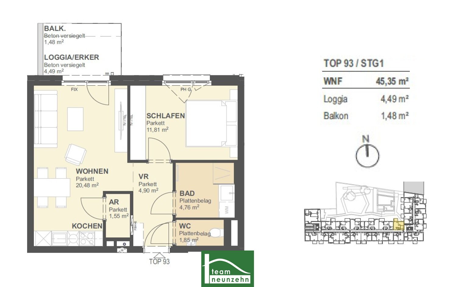 Wohnung zum Kauf provisionsfrei 337.920 € 2 Zimmer 45,2 m²<br/>Wohnfläche 6.<br/>Geschoss Tokiostraße 5 Wien 1220