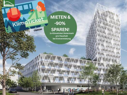 Wohnung zur Miete - Erstbezug 651 € 2 Zimmer 43,2 m² 12. Geschoss Kärntner Straße 1 Gries Graz 8020