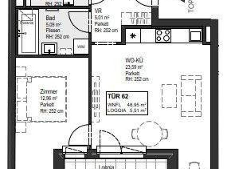 Wohnung zur Miete - Erstbezug 843 € 2 Zimmer 54,5 m² 6. Geschoss Wien 1150