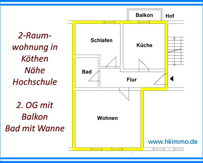 Wohnung zur Miete 340 € 2 Zimmer 63 m²<br/>Wohnfläche 2.<br/>Geschoss 01.04.2025<br/>Verfügbarkeit Köthen Köthen 06366