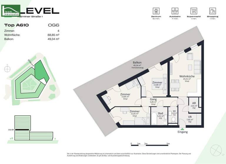 Wohnung zur Miete - Erstbezug 1.164 € 4 Zimmer 88,9 m² 6. Geschoss frei ab 01.05.2026 Kärntner Straße 1 Gries Graz 8020
