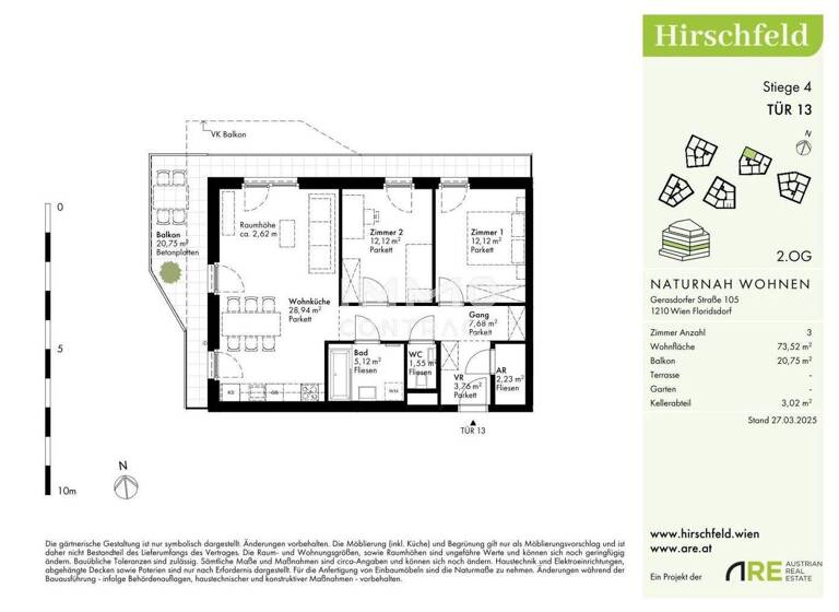 Wohnung zum Kauf - Erstbezug provisionsfrei 451.500 € 3 Zimmer 73,5 m² Wien 1210