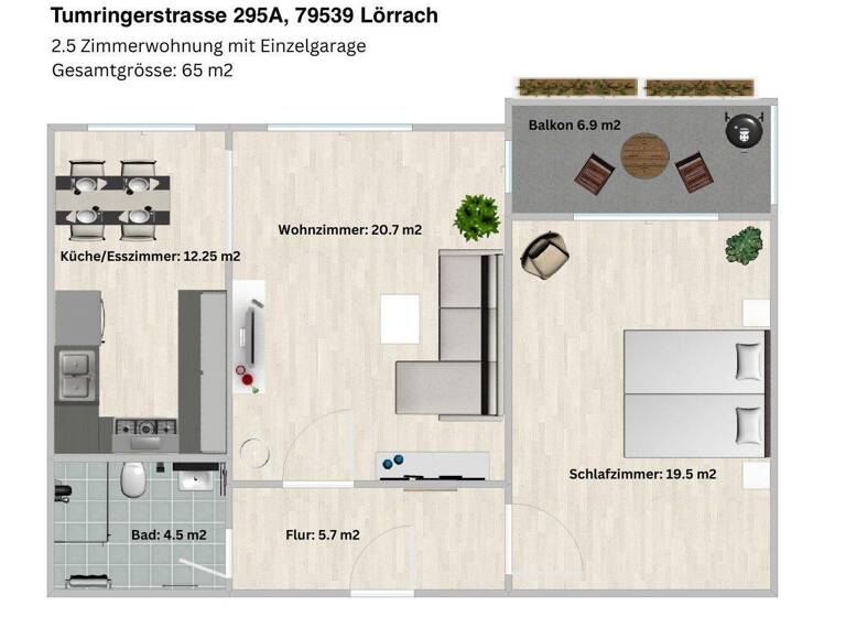 Wohnung zum Kauf provisionsfrei 275.000 € 2,5 Zimmer 65 m² 2. Geschoss Tumringerstrasse 295A Lörrach 79539