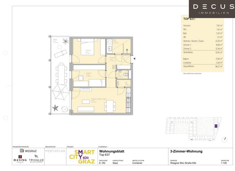 Wohnung zur Miete 769 € 3 Zimmer Lend Graz 8020