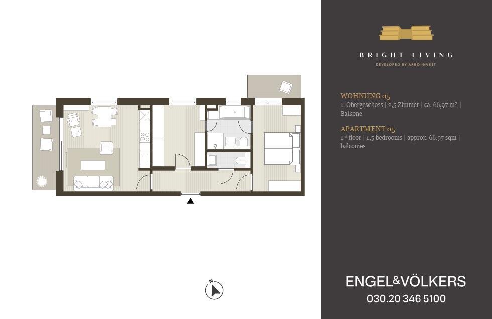 Wohnung zum Kauf 525.000 € 2,5 Zimmer 67 m²<br/>Wohnfläche 1.<br/>Geschoss Bogenstraße 21, 22 Lichterfelde Berlin 12207