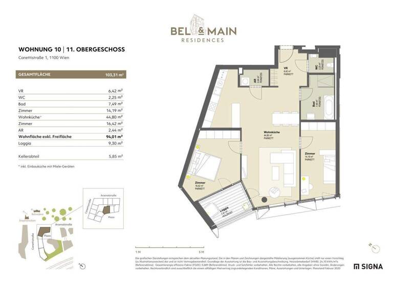 Wohnung zur Miete 1.750 € 3 Zimmer 94 m² 11. Geschoss frei ab 01.04.2026 Canettistraße Wien,Favoriten 1100