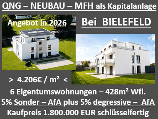 Mehrfamilienhaus zum Kauf - Erstbezug provisionsfrei als Kapitalanlage geeignet 1.800.000 € 16 Zimmer 428 m² Innenstadt Gütersloh 33330