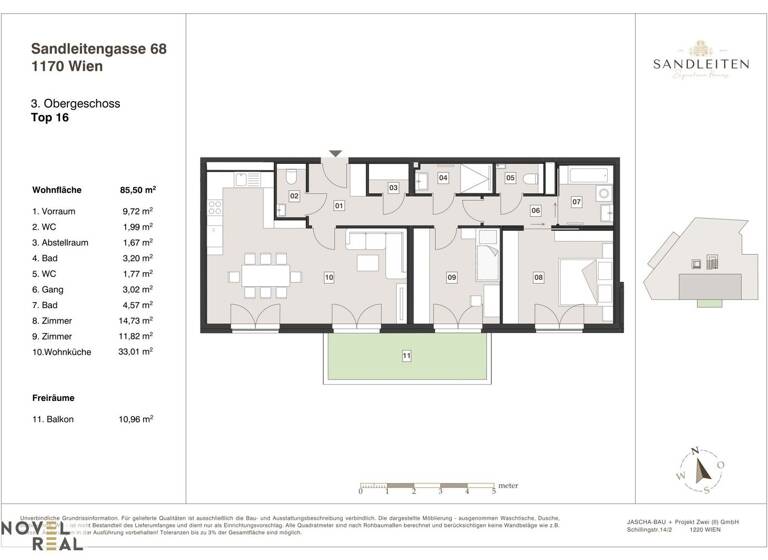 Wohnung zum Kauf - Erstbezug 769.000 € 3 Zimmer 85,5 m² 3. Geschoss Wien 1170