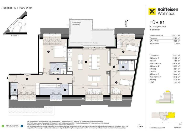 Terrassenwohnung zum Kauf - Erstbezug provisionsfrei 1.774.900 € 4 Zimmer 148,1 m² 7. Geschoss Augasse Wien,Alsergrund 1090
