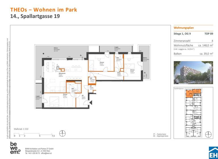 Wohnung zum Kauf - Erstbezug 1.149.000 € 4 Zimmer 134 m² 9. Geschoss Spallartgasse Wien 1140
