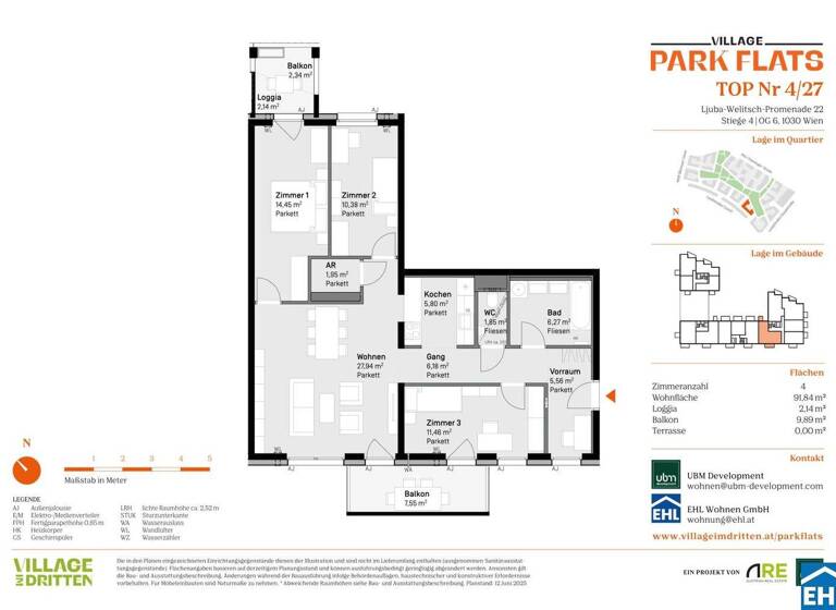 Wohnung zum Kauf - Erstbezug 675.000 € 4 Zimmer 91,8 m² 6. Geschoss Ljuba-Welitsch-Promenade 22 Wien 1030