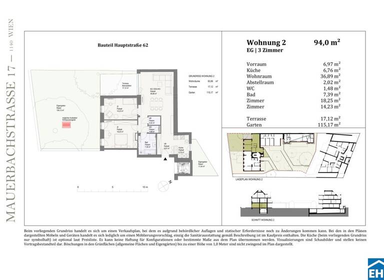 Wohnung zum Kauf - Erstbezug 625.000 € 3 Zimmer 94 m² EG Hauptstraße Wien 1140