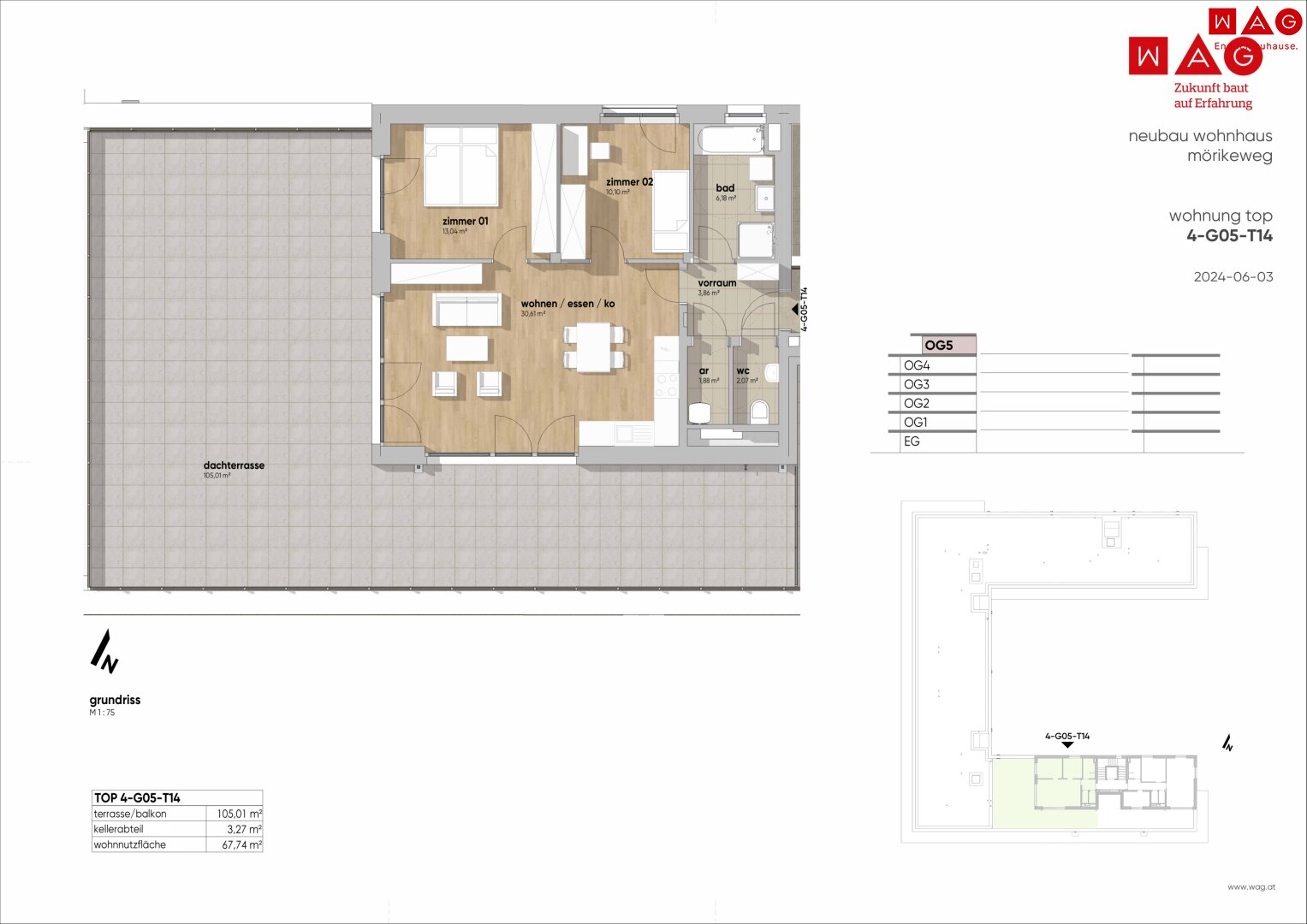 Terrassenwohnung zum Kauf 562.680 € 3 Zimmer 67,7 m²<br/>Wohnfläche 01.12.2025<br/>Verfügbarkeit Mörikeweg Waldegg Linz 4020