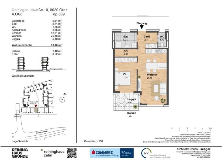 Wohnung zur Miete 654 € 2 Zimmer 59,5 m² 4. Geschoss Eggenberg Graz,14.Bez.:Eggenberg 8020