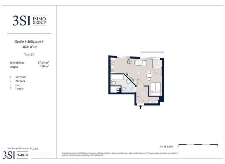 Studio zum Kauf - Erstbezug 319.000 € 1 Zimmer 29,5 m² 6. Geschoss Große Schiffgasse 9 Wien 1020