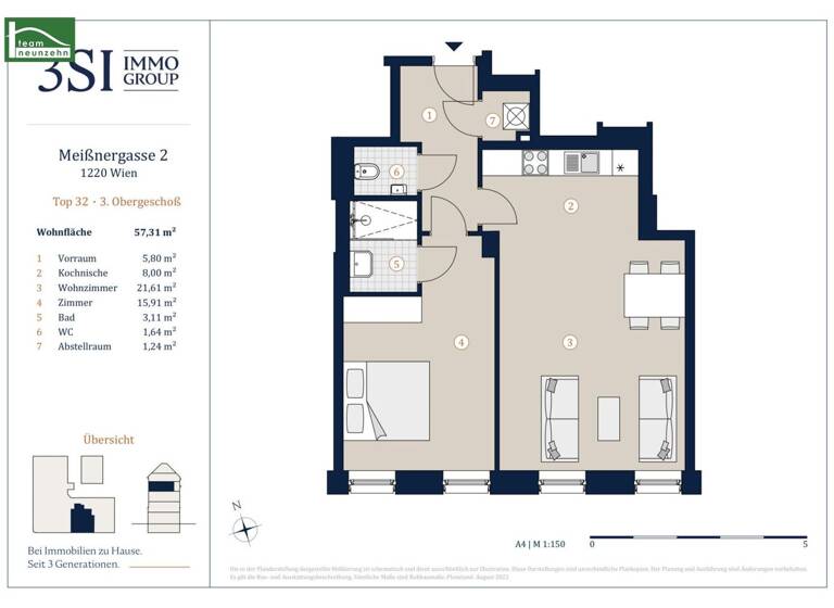 Wohnung zum Kauf 355.001 € 2 Zimmer 57,7 m² 3. Geschoss Meißnergasse 2 Wien 1220