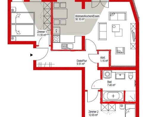 Wohnung zur Miete 1.034 € 2 Zimmer 75 m² Geschoss 4/5 frei ab 01.10.2026 Wahren Nordwest 04159