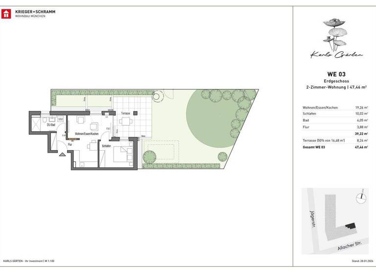 Wohnung zum Kauf - Neubau 519.000 € 2 Zimmer 47,5 m² EG Jägerstraße 29-31 Karlsfeld 85757