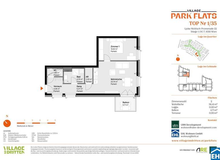 Wohnung zum Kauf - Erstbezug 474.000 € 2 Zimmer 56,4 m² 7. Geschoss Ljuba-Welitsch-Promenade 22 Wien 1030