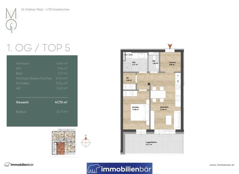 Terrassenwohnung zum Kauf - Erstbezug provisionsfrei 197.649 € 2 Zimmer 47,7 m² Doktor-Müllner-Platz 15 Grieskirchen 4710