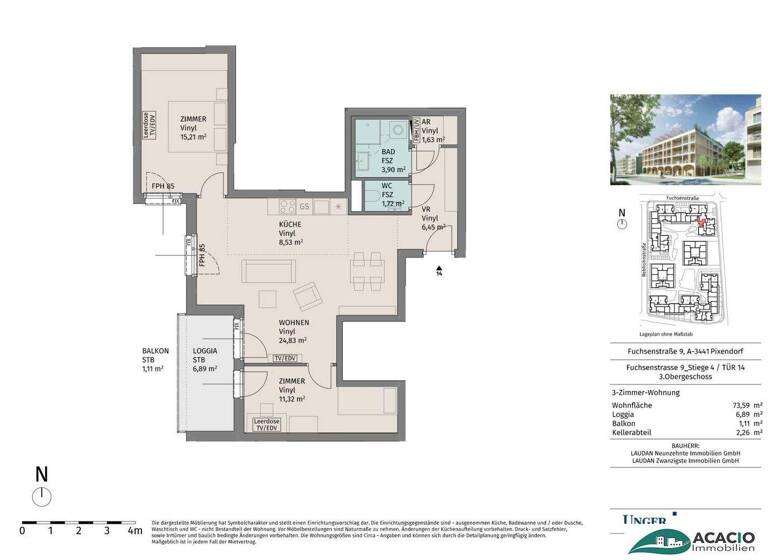 Wohnung zur Miete - Erstbezug 791 € 3 Zimmer 73,6 m² 3. Geschoss Pixendorf 3451
