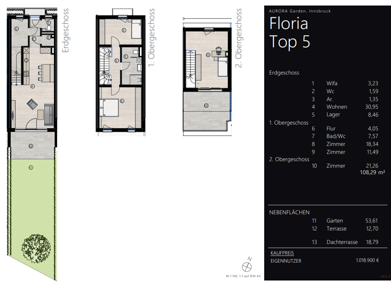 Reihenmittelhaus zum Kauf - Erstbezug provisionsfrei 1.018.900 € 4 Zimmer 108,3 m² Vögelebichl 57+58 Hötting Innsbruck 6020
