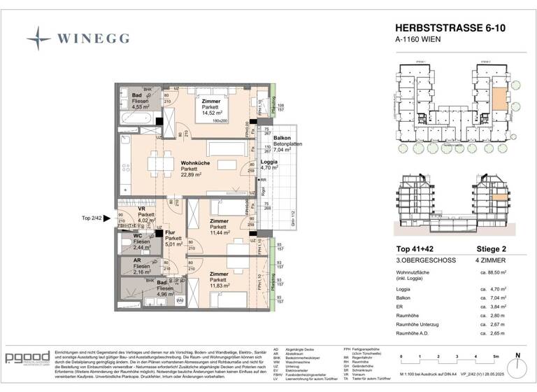 Wohnung zum Kauf - Erstbezug 634.500 € 4 Zimmer 88,5 m² 3. Geschoss Herbststraße 6-10 Wien 1160