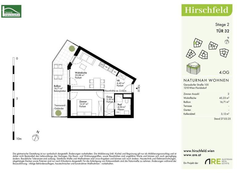 Wohnung zum Kauf - Erstbezug provisionsfrei 259.600 € 2 Zimmer 45,2 m² 4. Geschoss Gerasdorfer Straße 105 Wien 1210