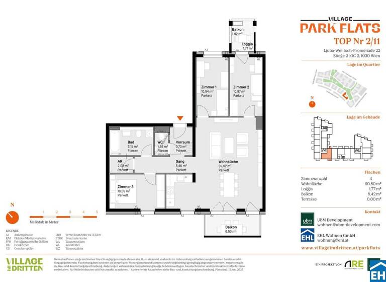 Wohnung zum Kauf - Erstbezug 530.000 € 4 Zimmer 90,8 m² 2. Geschoss Ljuba-Welitsch-Promenade 22 Wien 1030