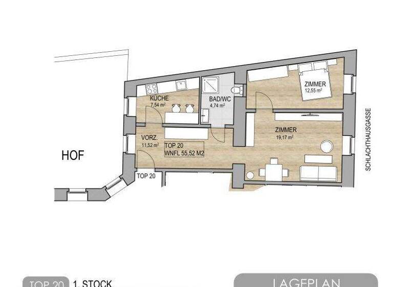 Wohnung zum Kauf 270.000 € 2 Zimmer 55,5 m² 1. Geschoss Markhofgasse Wien 1030