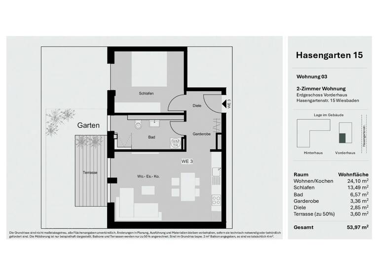Wohnung zum Kauf provisionsfrei 345.000 € 2 Zimmer 54 m² EG frei ab 01.11.2027 Hasengartenstr. 15 Wiesbaden Wiesbaden / Wiesbaden Südost 65189