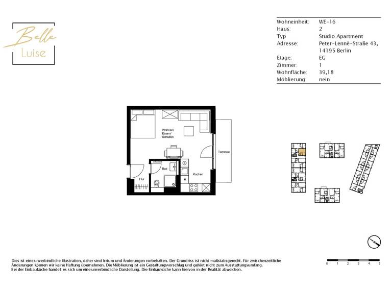 Studio zur Miete - Erstbezug 1.050 € 1 Zimmer 39,2 m² EG Peter-Lennè-Straße 43 Dahlem Berlin 14195