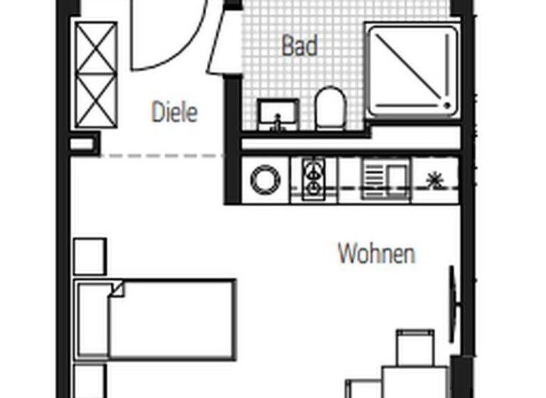 Studio zur Miete - Erstbezug 683 € 1 Zimmer 25,6 m² 3. Geschoss Steinbühler Straße 4-6 Tafelhof Nürnberg 90443