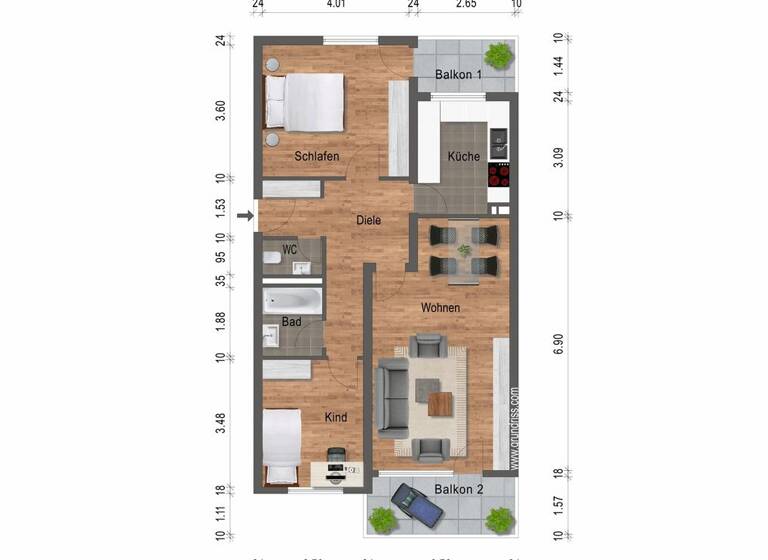 Wohnung zum Kauf 290.000 € 3 Zimmer 78,1 m² 2. Geschoss Schwieberdingen 71701