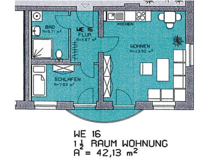 Wohnung zum Kauf 42.000 € 1,5 Zimmer 42,1 m² 2. Geschoss Robert-Müller-Straße 2/2 a Bahnhofsvorstadt Zwickau 08056