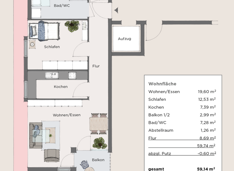 Wohnung zum Kauf 239.000 € 2 Zimmer 59 m² 3. Geschoss Walheim 74399