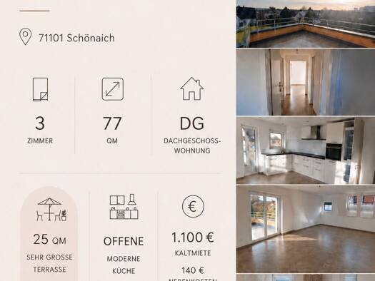 Wohnung zur Miete 1.100 € 3 Zimmer 77 m² Geschoss 1/2 frei ab 15.10.2026 Schönaich Schönaich 71101
