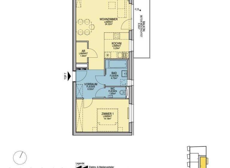 Wohnung zur Miete - Erstbezug 751 € 2 Zimmer 58,8 m² 1. Geschoss Wiener Neustadt 2700