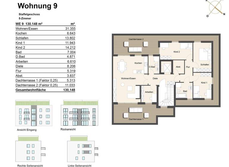 Penthouse zum Kauf - Erstbezug 1.042.000 € 5 Zimmer 130,1 m² 4. Geschoss Niehl Köln 50735