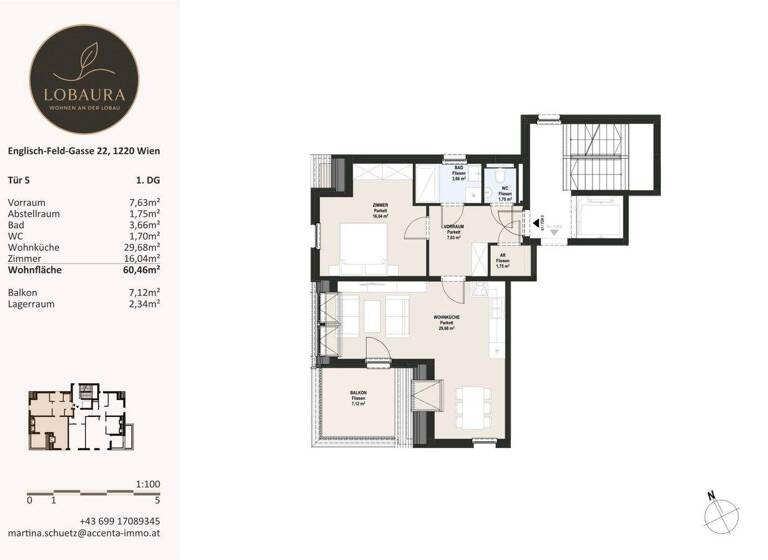 Wohnung zum Kauf - Erstbezug 380.000 € 2 Zimmer 60,5 m² 2. Geschoss Englisch-Feld-Gasse Wien 1220